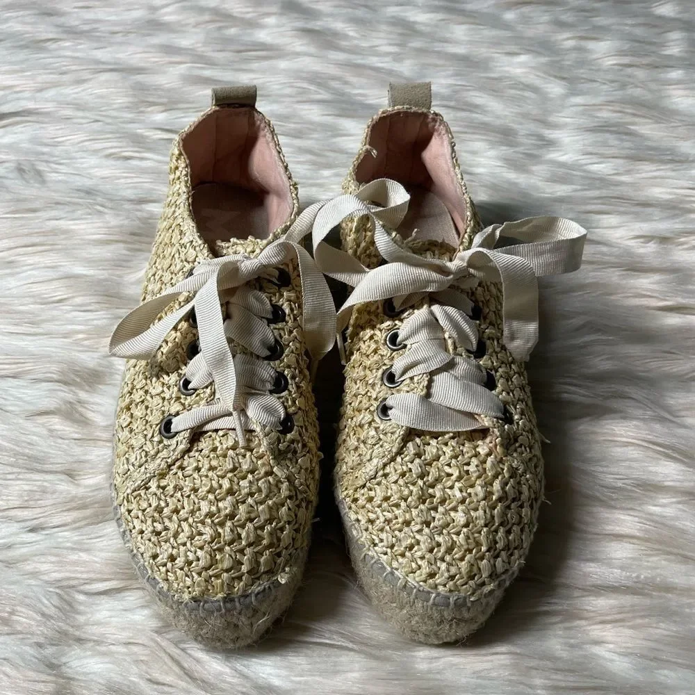 Manebi Raffia Lace-Up Espadrilles